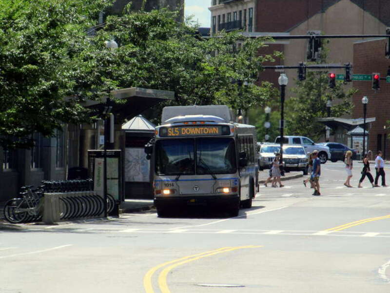 An inbound route SL5 bus at Union Park Street station in August 2016