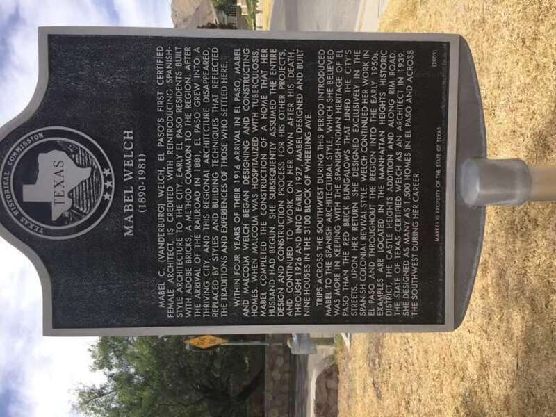 Mabel Welch Historic Marker at Memorial Park El Paso, TX