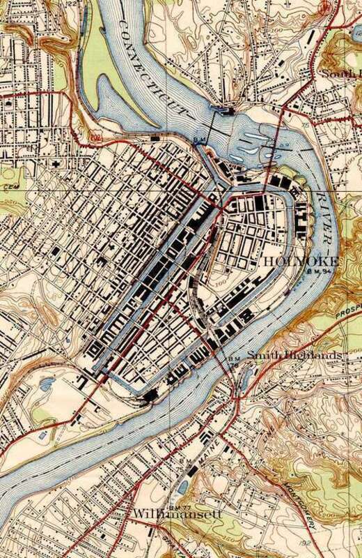 Map of Holyoke Canal System (Holyoke, Massachusetts, USA).