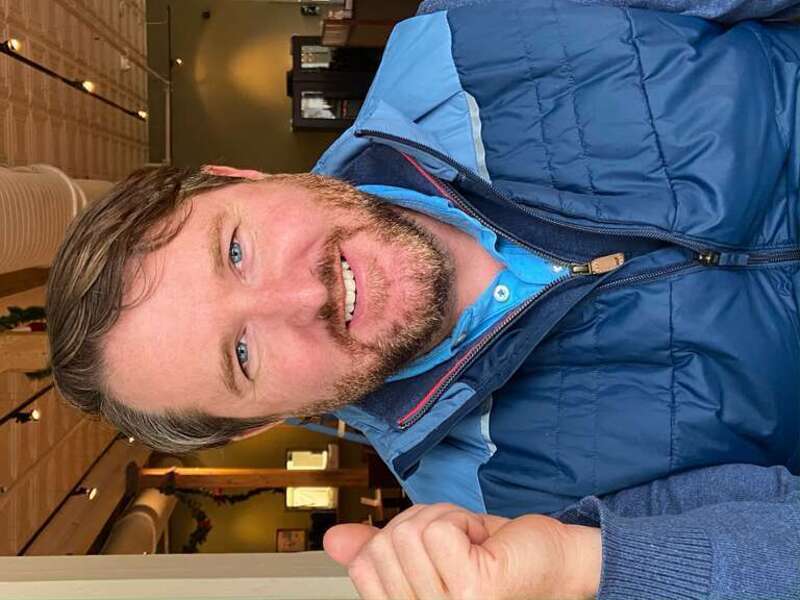 Mark S. Hartman in Stonington, Maine wearing blue with beard, Dec. 4 2020