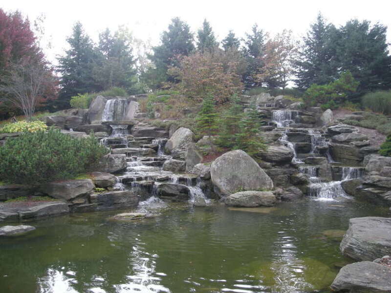 The waterfall in the Sculpture Park at the Frederik Meijer Gardens &amp;amp; Sculpture Park in Grand Rapids Township, Michigan (United States).