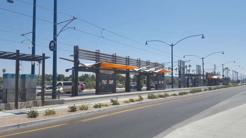 The Mesa Dr/Main St Valley Metro Rail light rail station.