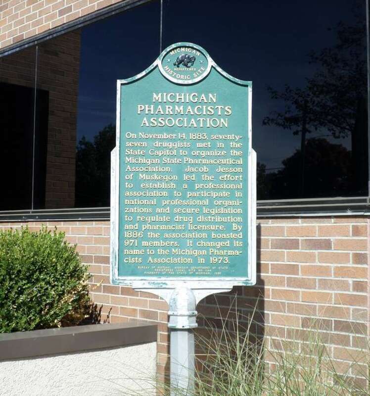 A sign honoring the Michigan Pharmacists Association, located at 408 Kalamazoo Plaza, Lansing, MI.