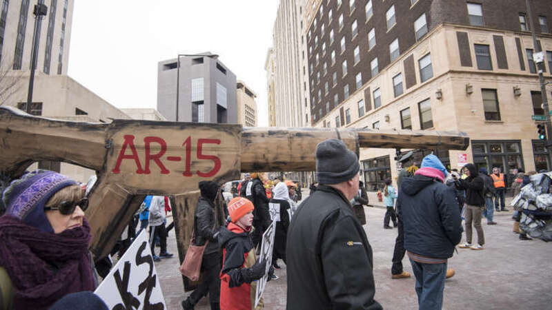 March for Our Lives on 24 March 2018 in Saint Paul, Minnesota: Minnesota March for Our Lives - 26124484067.jpg
About 3000 people gathered at Harriet Island Park and later became over 10,000 people marching through St. Paul to demand lawmakers take