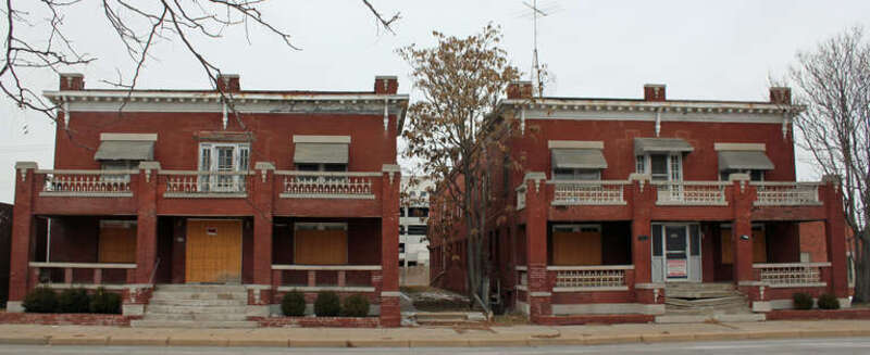 The Naomi &amp;amp; Leona Apartment Buildings, located at 507-509 South Market Street in Wichita, Kansas. The properties are jointly listed on the National Register of Historic Places.