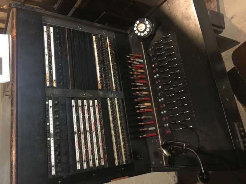 Telephone PBX manual switchboard, typical of the type used in offices in the United States in the 1950s and 60s.