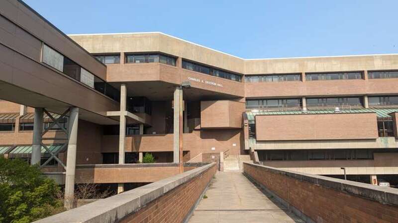 Ekstrom hall of Naugatuck Valley Community College. Picture taken from lower bridge