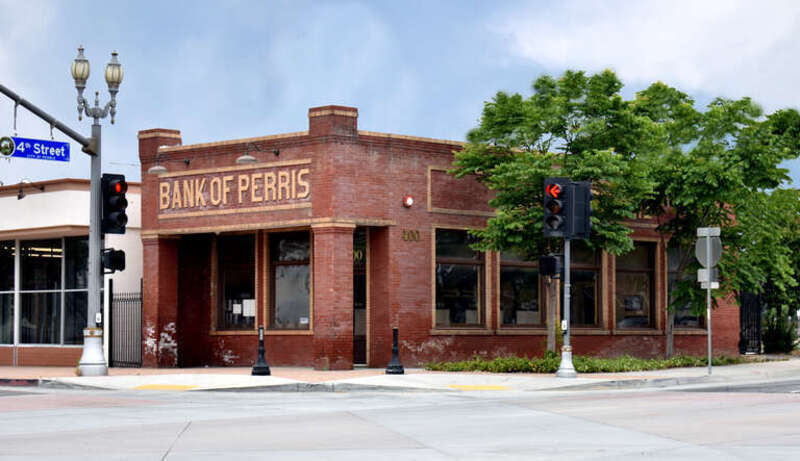 Bank of Perris building, 4th and D Streets, Perris, California, built 1918, currently (2019) home of the Perris Valley Historical Association Archival Library[1]