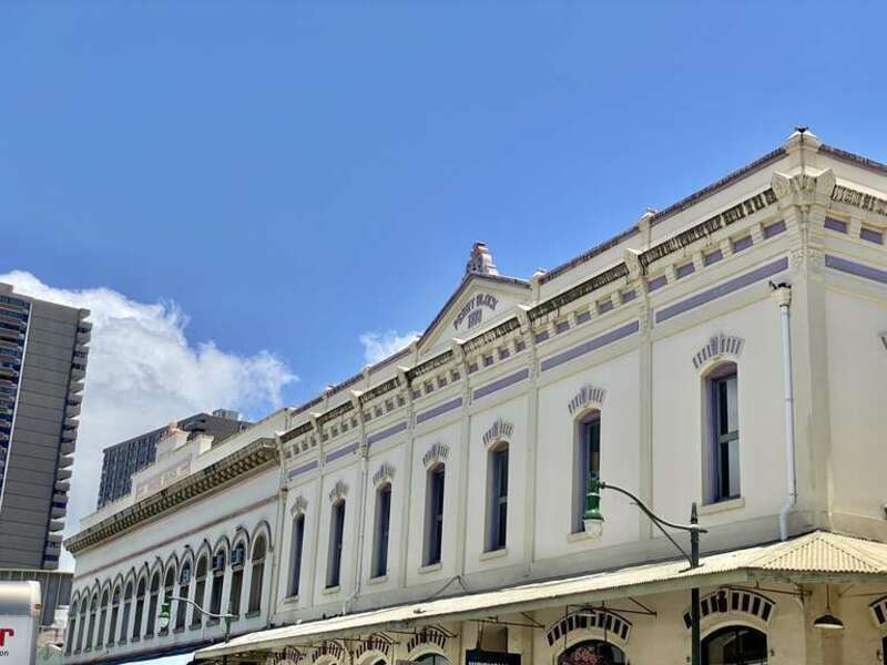 Built in 1888 and 1903-04, these buildings stand along Nuuanu Avenue in Honolulu’s Chinatown neighborhood.  The Perry Block, built in 1888 following the 1886 Chinatown fire, and features a masonry facade that imitates cast iron building facades,