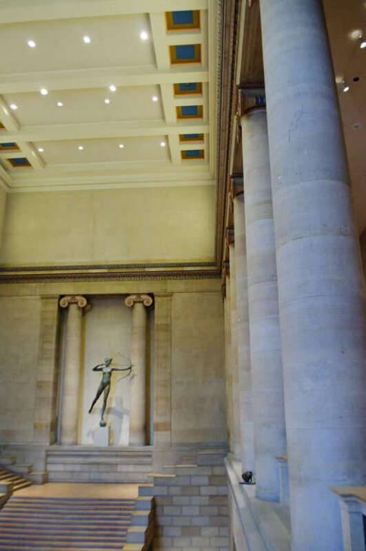 The lobby, showcasing Diana, a copper sculpture by Irish-born American Augustus Saint-Gaudens. She had been commissioned as the weather vane for the Madison Square Garden building in New York City; upon the building's demolition in 1925, she was