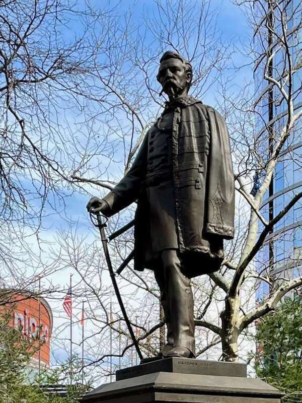 Statue of Philip Kearny by Henry Kirke Brown in Military Park, Newark, New Jersey. Key contributing object of the Military Park Commons Historic District.