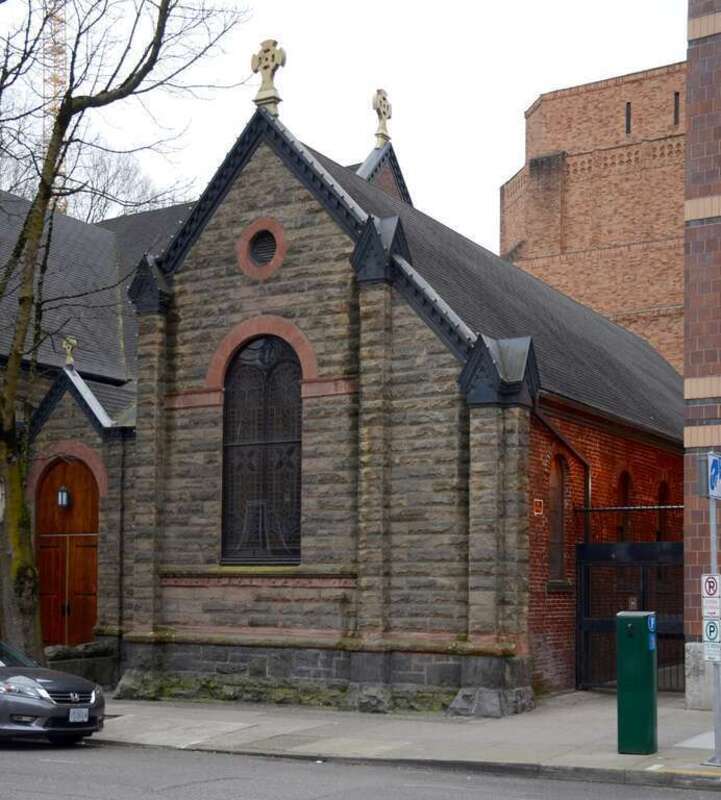 The Pioneer Chapel of St. James Lutheran Church, in Portland, Oregon, was built in 1891 and was the church's original sanctuary at this site. A new, larger building constructed in 1907–08 immediately to the east (just out of frame to the left) took