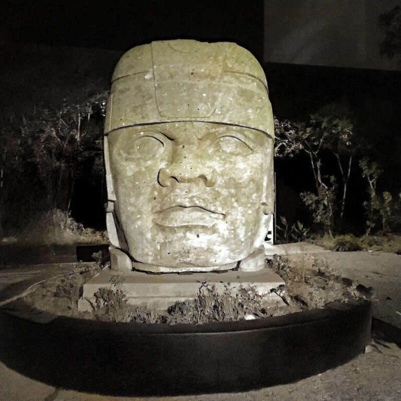 This sculpture is in the Frida Kahlo Garden of the main campus of City College of San Francisco. The sculpture is a gift of  the Mexican state of Veracruz. It is a replica of a 3,000 year- old sculpture carved from the volcanic stone called basalt.