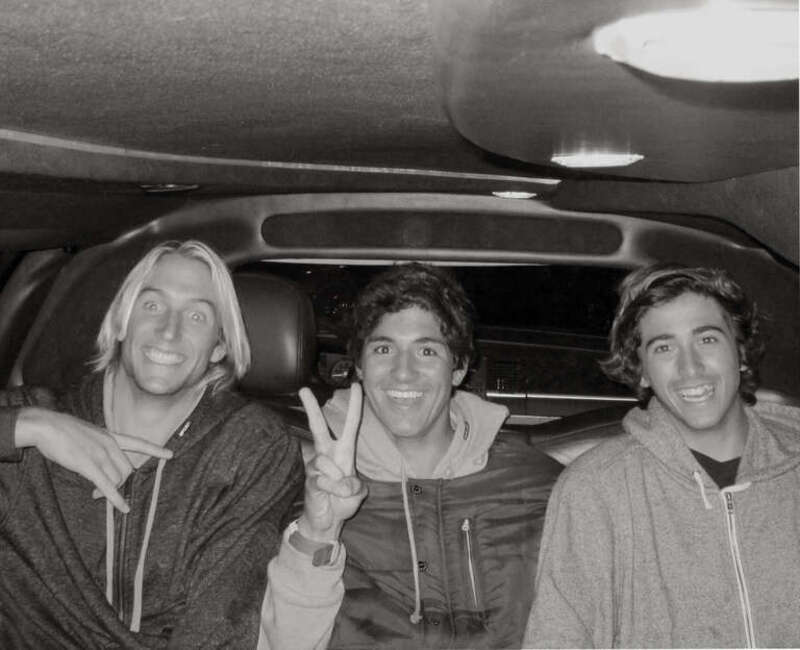 Professional Surfers; Owen Wright, Gabriel Medina and Miguel Pupo in San Francisco, California on Nov. 7th 2011. 
The three friends were heading out in a limousine (after eating at Pasquale's Pizza on Sloat Street) to further celebrate Medina's