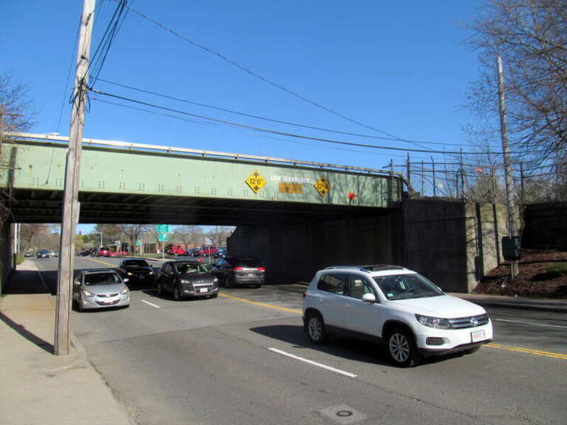 MBTA Orange Line bridge over Medford Street in April 2017. A new infill station, Edgeworth, has been proposed for this site.