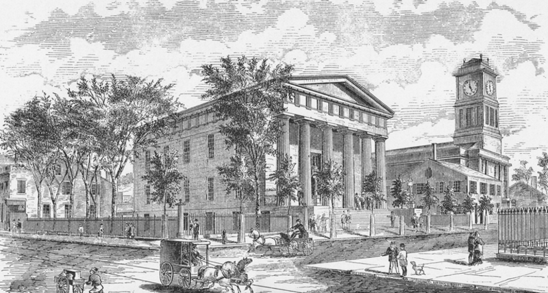 Engraving of the Rensselaer County Courthouse in Troy, New York, United States