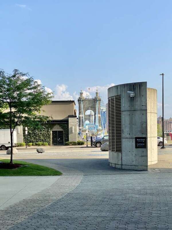 The John A. Roebling Suspension Bridge spans the Ohio River, and connects the cities of Covington, Kentucky and Cincinnati, Ohio. Begun in 1856, it was designed and built by famed engineer John A. Roebling, whom went on to design the more famous