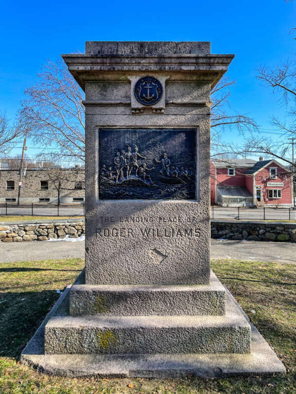 Roger Williams Landing Place monument in Slate Rock Park aka Roger Williams Square, Providence Rhode Island.