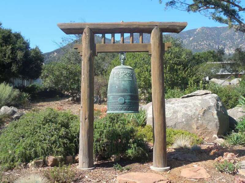 Santa Barbara Vedanta Temple bell, Sep 2017. The bell is 12th century Japanese-cast and was purportedly used onboard a Chinese military ship. Today, it is rung three times per day on the temple grounds.