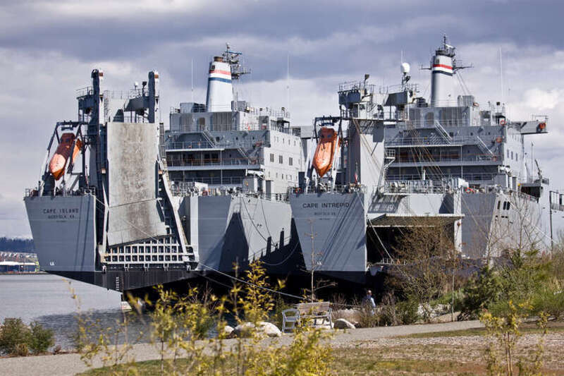 SS Cape Island (T-AKR-10) and SS Cape Intrepid (T-AKR-11) are in Tacoma, WA