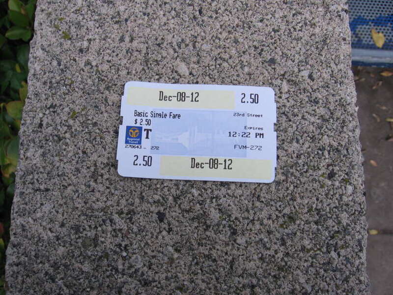 A ticket for travel on the Sacramento ligh rail system (obverse side).
