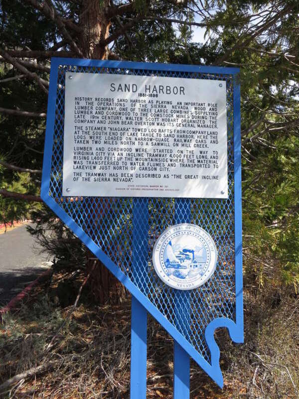 History records Sand Harbor as playing an important role in the operations of the Sierra Nevada Wood and Lumber Company, one of three large combines supplying lumber and cordwood to the Comstock mines during the late 19th century. Walter Scott Hobart