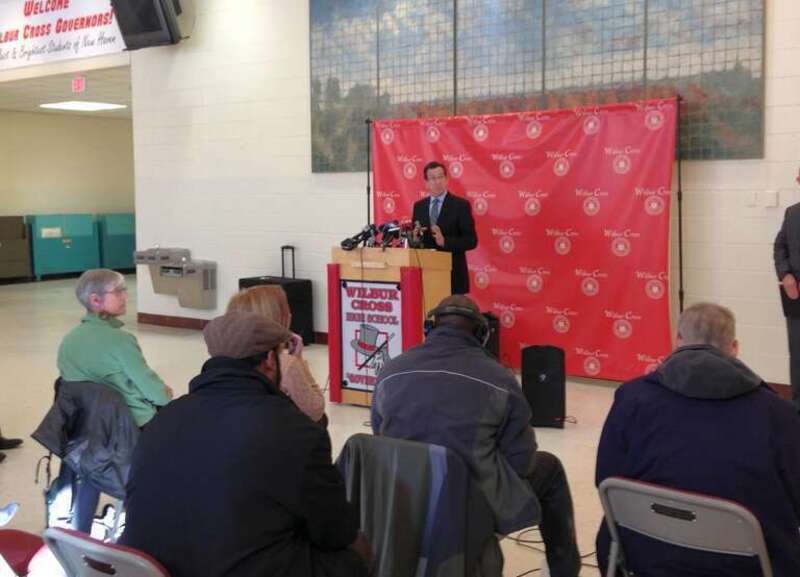 Wednesday, January 24, 2014 -- Joined by legislators, agency commissioners and school officials at Wilbur Cross High School in New Haven, Governor Dannel P. Malloy today announced a plan to expand the School Security Grant Program as part of his