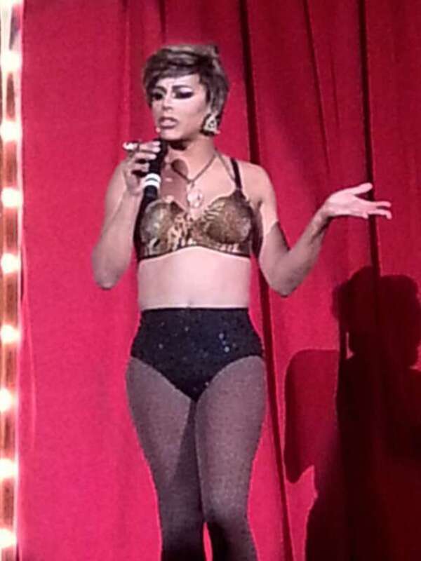 Laquifa performing a stand-up act at the Drag Queens of Comedy show at the Castro Theatre in San Francisco, California, United States.