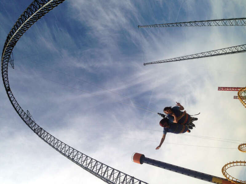 The Skycoaster® at Elitch Gardens in Denver, Colorado is a Dual Lattice 173-foot Skycoaster.