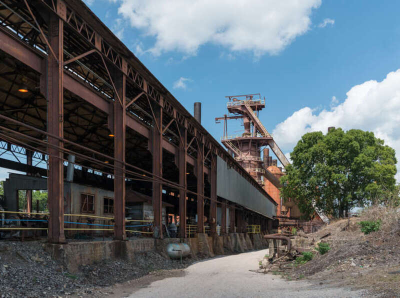 A southwest view of Sloss Furnaces and the blast furnace