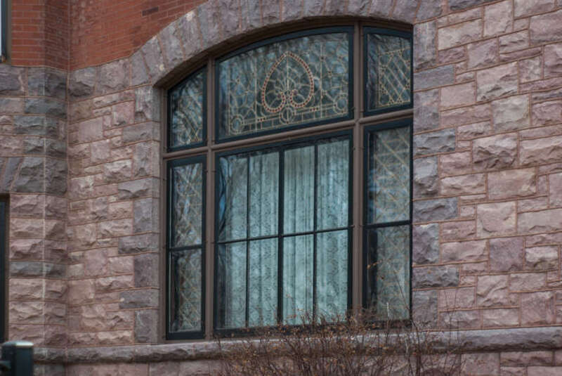 This is the stained glass window facing north from the Pettigrew Home &amp;amp; Museum. I think it is located within the formal dining room. It is a striking part of the architecture with the hand-worked sioux quartzite blocks that form the lower base of