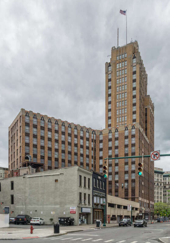 State Tower Building viewed from Montgomery and Water street. Syracuse, New York