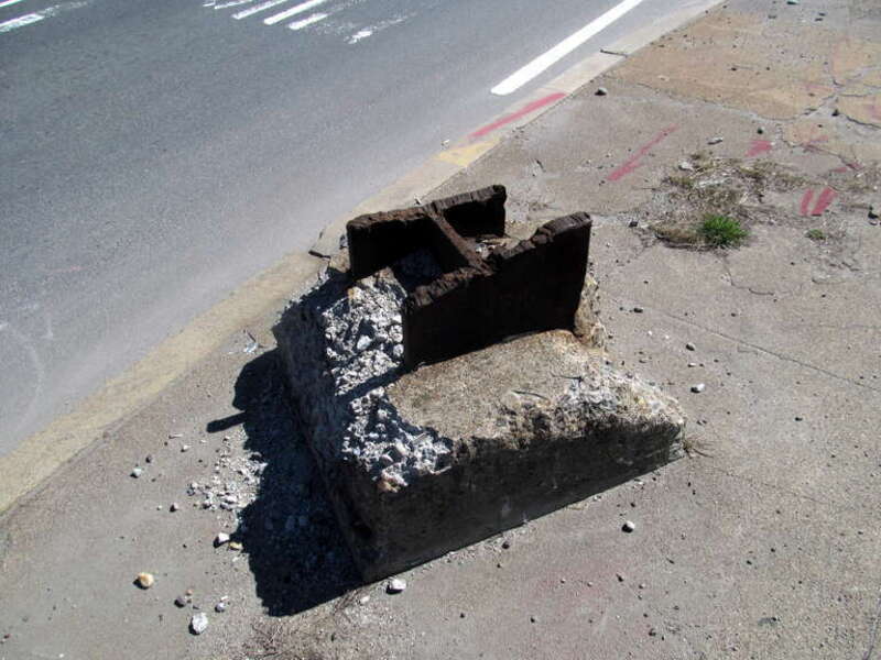 A stump of steel upright from the former Sullivan station, seen in April 2017