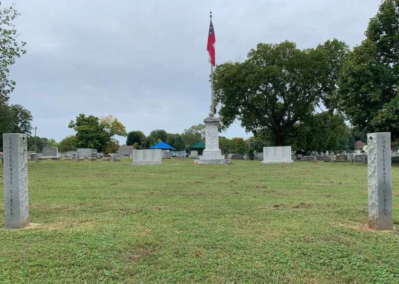 The posts on the periphery of Confederate Circle in Evergreen Cemetery marking the ceremonial entrance. Posts for each of the states of the Confederacy stand on the periphery of the Circle.