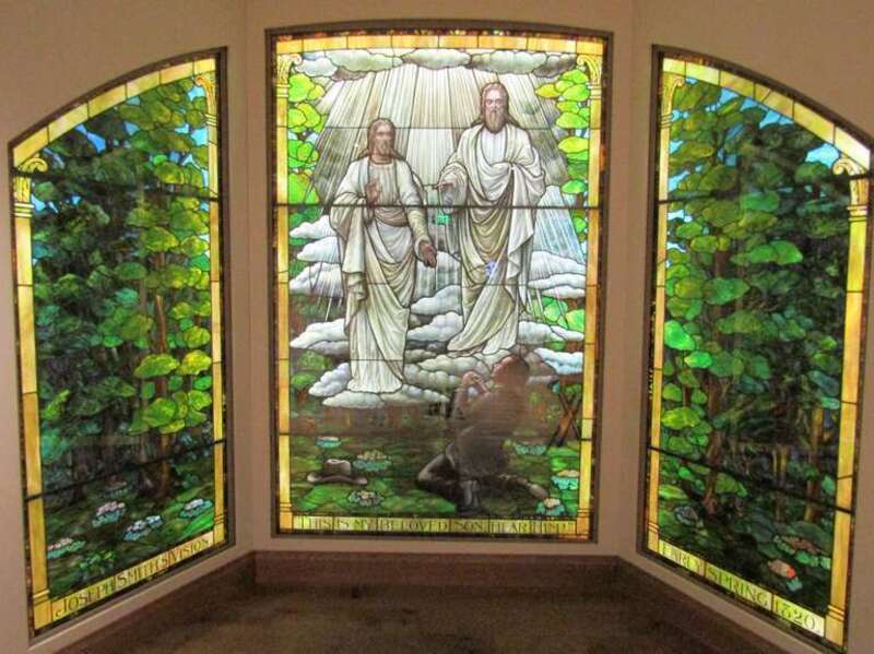 Stained glass window at the Church History Museum in Salt Lake City, Utah.