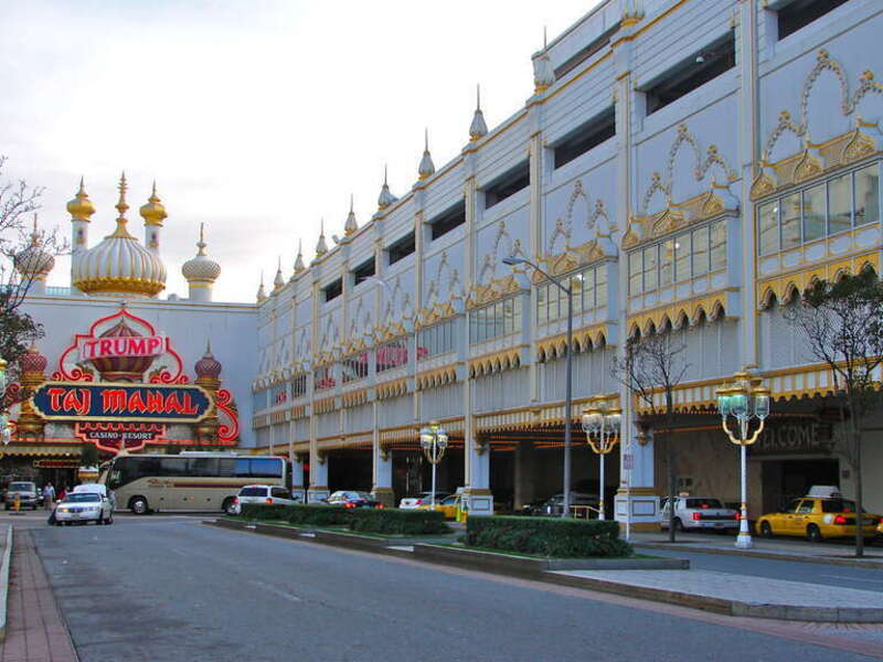Site of the Morton Hotel (to the right side of the road) , which was listed on the NRHP on July 15, 1977. At 150 S. Virginia Ave., Atlantic City, New Jersey.  The hotel was demolished (perhaps in 1985?) and now occupied by Trump Taj Mahal, a casino