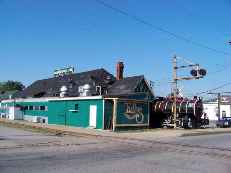 Tully's Pub and Grille in Sharon, Pennsylvania. I have no idea what that locomotive is.
