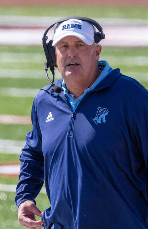 URI Rams football Coach Jim Fleming. Brown Football vs. URI, 18 September 2021.