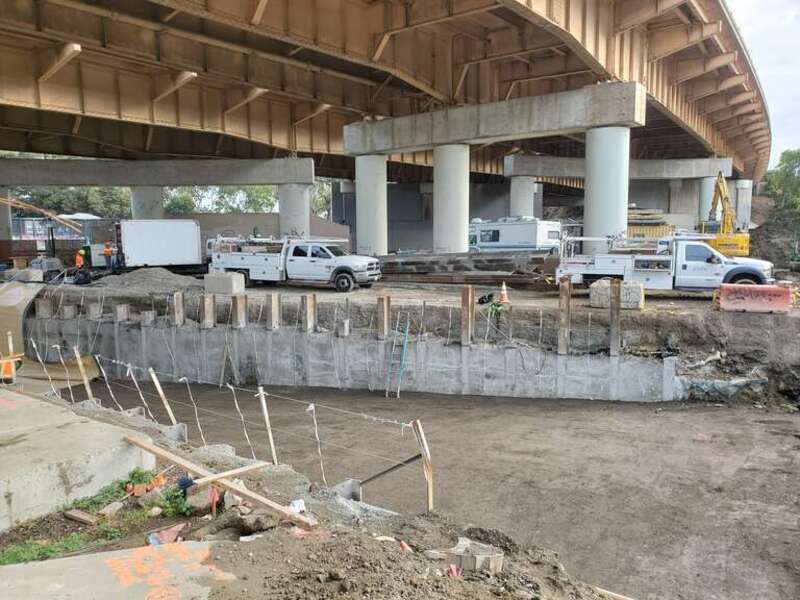 Construction of the underpass to the new platform at South San Francisco station in December 2020