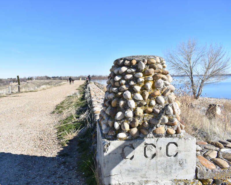 The parapet of the Upper Embankment at Lake Lowell was made by the Civilian Conservation Corps. It is part of Deer Flat National Wildlife Refuge near Nampa, Idaho.