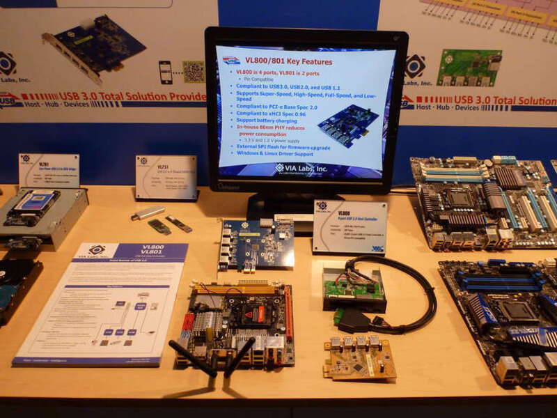 Here is an image showcasing VIA Labs USB 3.0 host controllers, the VIA Labs VL800/801, at IDF 2011 San Francisco.