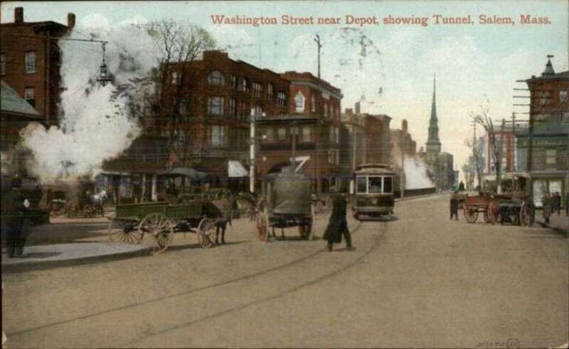 Early divided back postcard of a streetcar near the Salem Tunnel