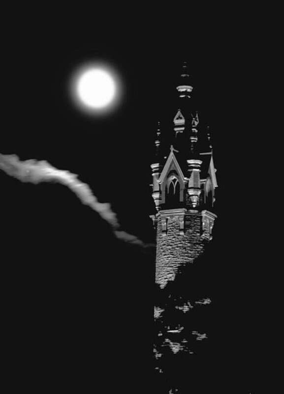 500px provided description: Historic water tower on the east side of Milwaukee [#night ,#black and white ,#moon ,#water tower ,#Milwaukee]