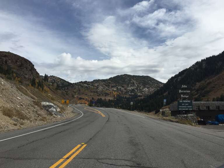 View east along Little Cottonwood Canyon Road (Utah State Route 210) about 11.6 miles southeast of the intersection with Big Cottonwood Canyon Road (Utah State Route 190) in Salt Lake County, Utah