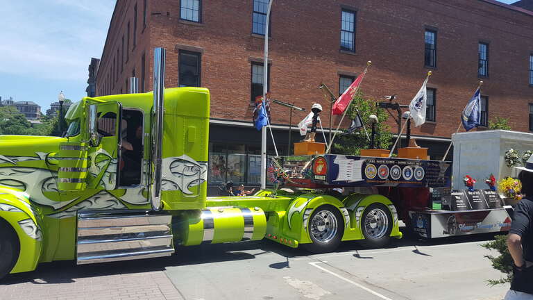 The largest Flag Day Parade in the USA. This was the 2017 parade in Troy, Rensselaer County, New York taken from the corner of Broadway and 4th Street.