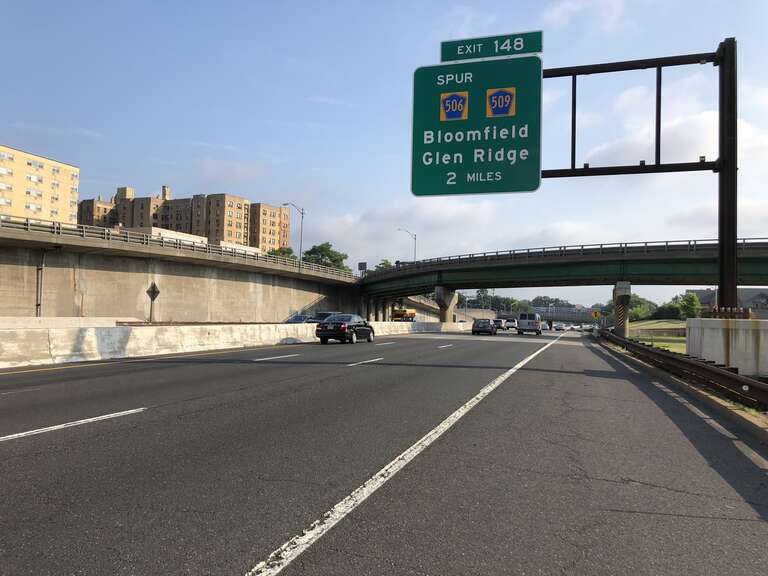 View north along New Jersey State Route 444 (Garden State Parkway) just north of Exit 145 in East Orange, Essex County, New Jersey