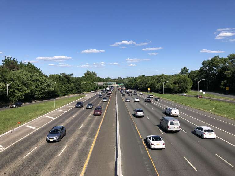 View east along Interstate 80 (Bergen-Passaic Expressway) from the pedestrian overpass between East 24th Street and Pennsylvania Avenue in Paterson, Passaic County, New Jersey