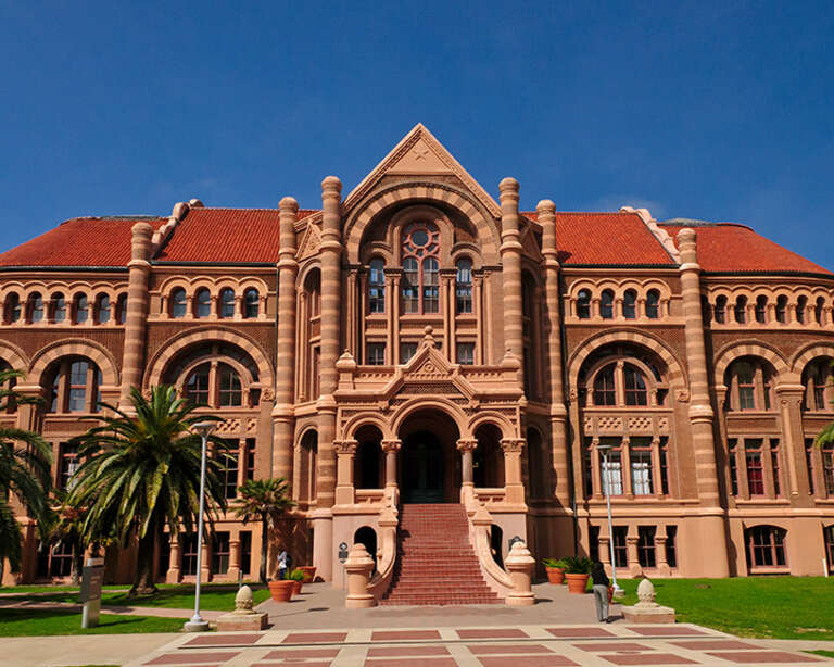 Building known as 'Old Red' - for obvious reasons - on the campus of the University of Texas Medical Branch in Galveston. This is the oldest building on the campus.
