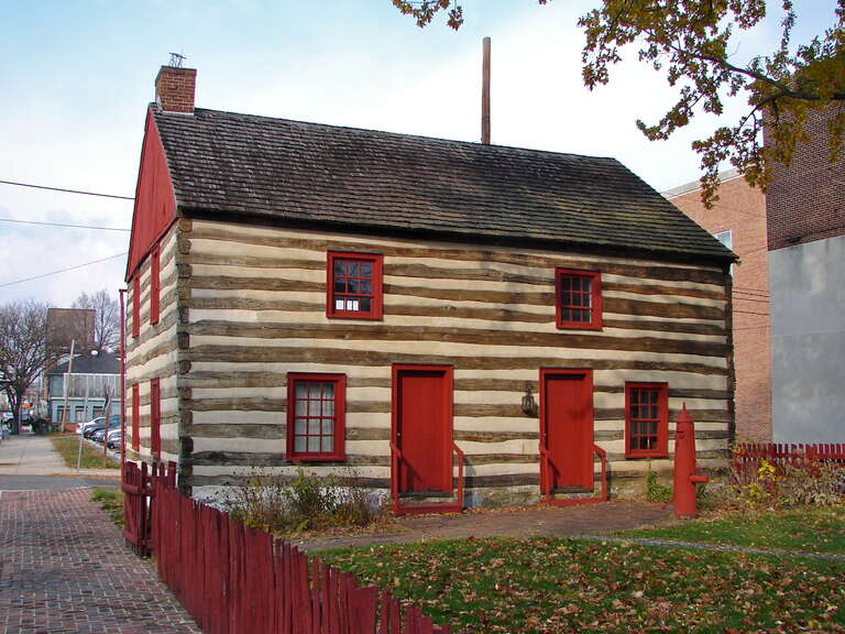 Barnett Bobb House on the NRHP since October 29, 1975. Located at the rear of 157 West Market Street, York in York County, Pennsylvania.
Old log cabin that has been moved to this location, behind the Golden Plough Tavern and General Horatio Gates
