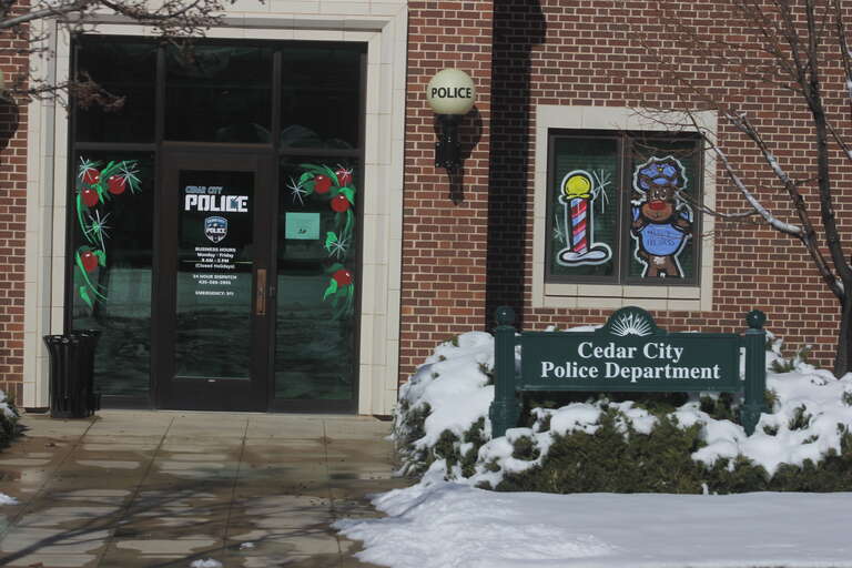 The entrance of the Cedar City Police Department building in November 2019.